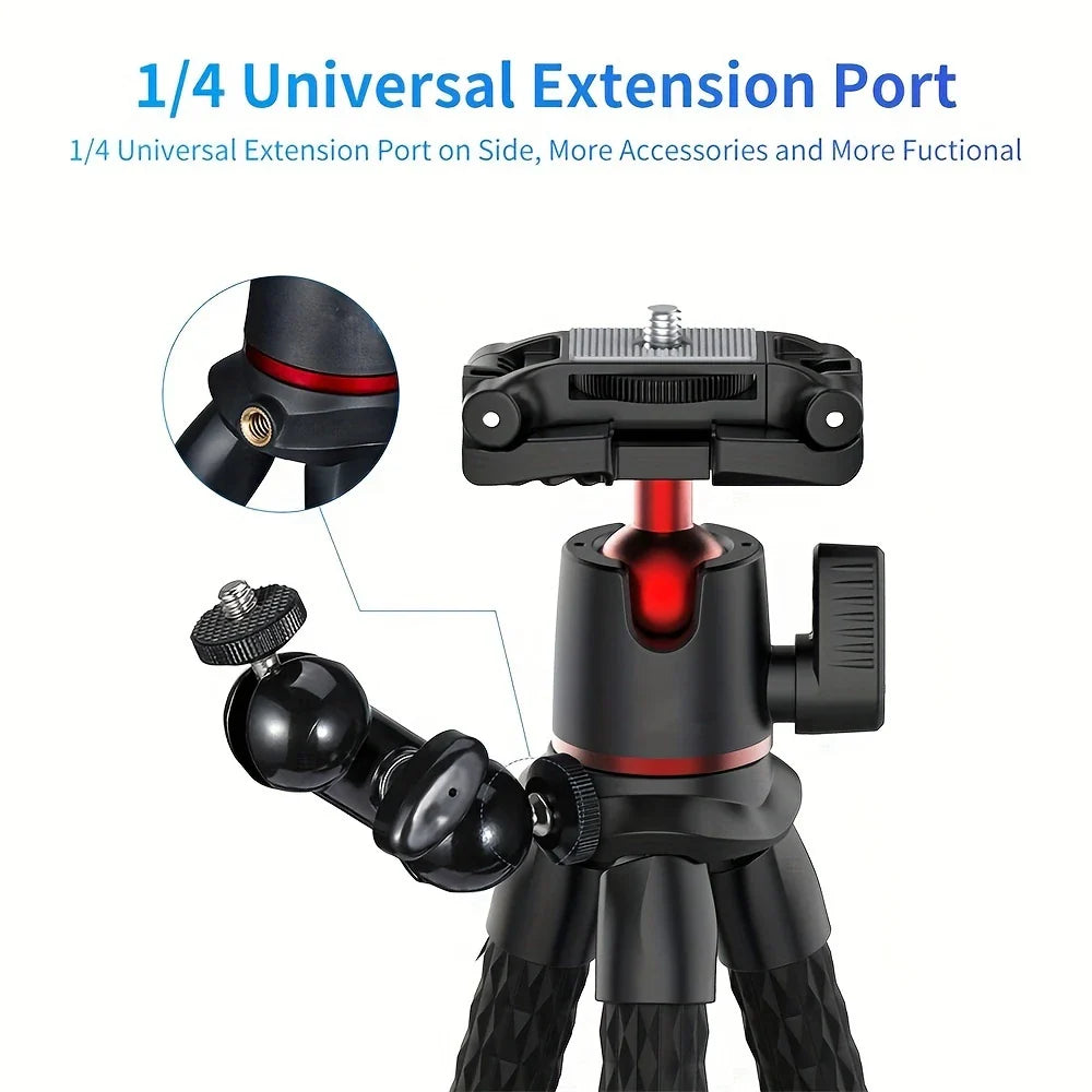 Mini Flexible Tripod Featuring a Concealed Phone Holder with Cold Shoe Mount, 1/4'' Screw Compatible with Magic Arm