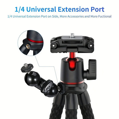 Mini Flexible Tripod Featuring a Concealed Phone Holder with Cold Shoe Mount, 1/4'' Screw Compatible with Magic Arm