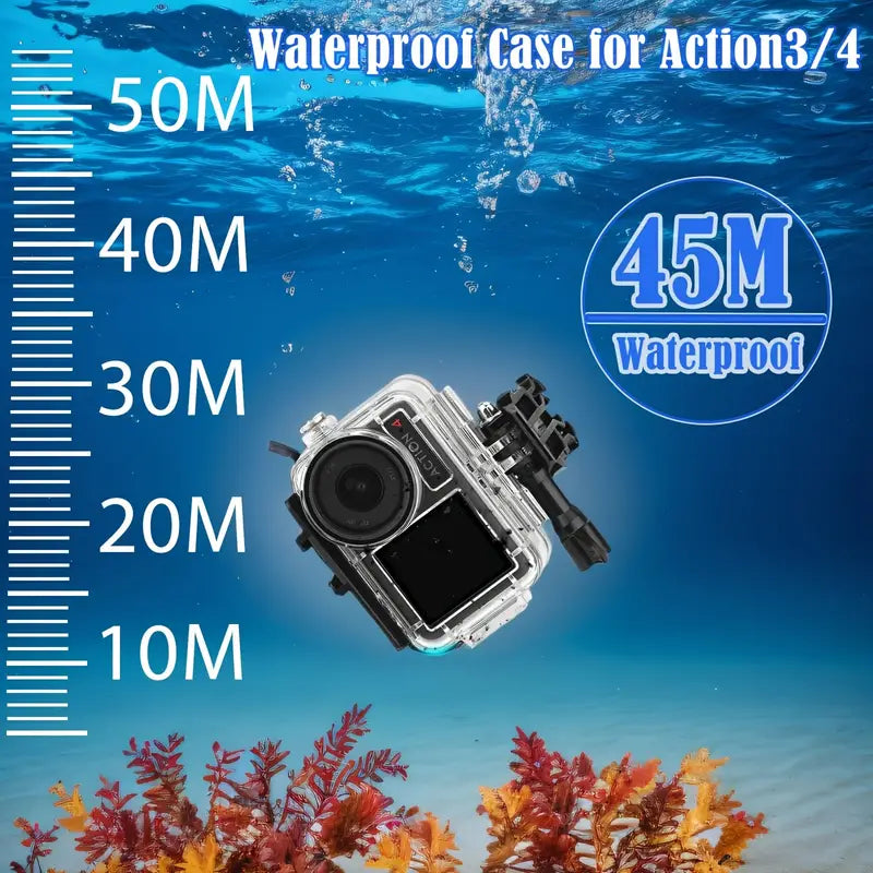 DJI Osmo Action 3/4 Waterproof Case - 45.11meter Deep Dive Protection, Underwater Housing With Bracket Accessories