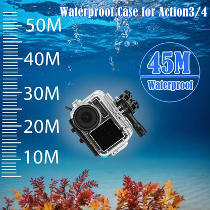 DJI Osmo Action 3/4 Waterproof Case - 45.11meter Deep Dive Protection, Underwater Housing With Bracket Accessories