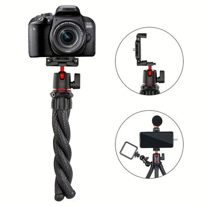 Mini Flexible Tripod Featuring a Concealed Phone Holder with Cold Shoe Mount, 1/4'' Screw Compatible with Magic Arm