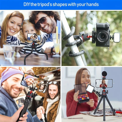 Mini Flexible Tripod Featuring a Concealed Phone Holder with Cold Shoe Mount, 1/4'' Screw Compatible with Magic Arm