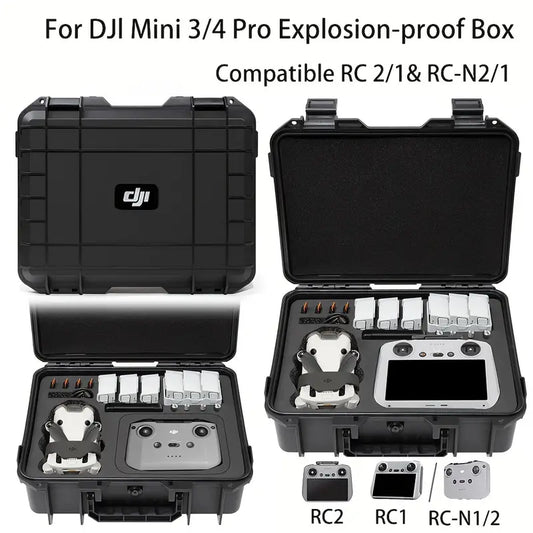 DJI Mini 3 / Mini 3 Pro/ Mini 4 Pro Explosion Proof Box For DJI RC/RC 2/RC-N2 Remote Control ** Can Store up to 7 Batteries **