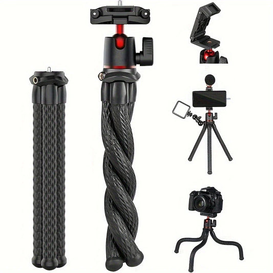 Mini Flexible Tripod Featuring a Concealed Phone Holder with Cold Shoe Mount, 1/4'' Screw Compatible with Magic Arm