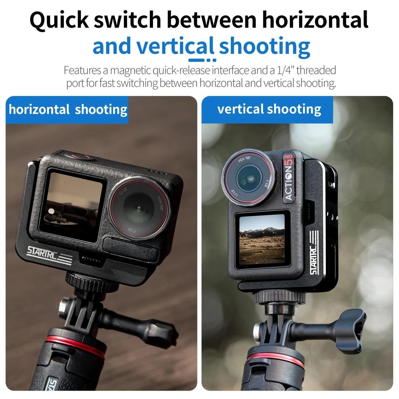 Action 5 /4/3 L-Shaped Magnetic Mount, Vertical-Horizontal Rotation, Quick Release Bracket, Metal Housing **No Battery**