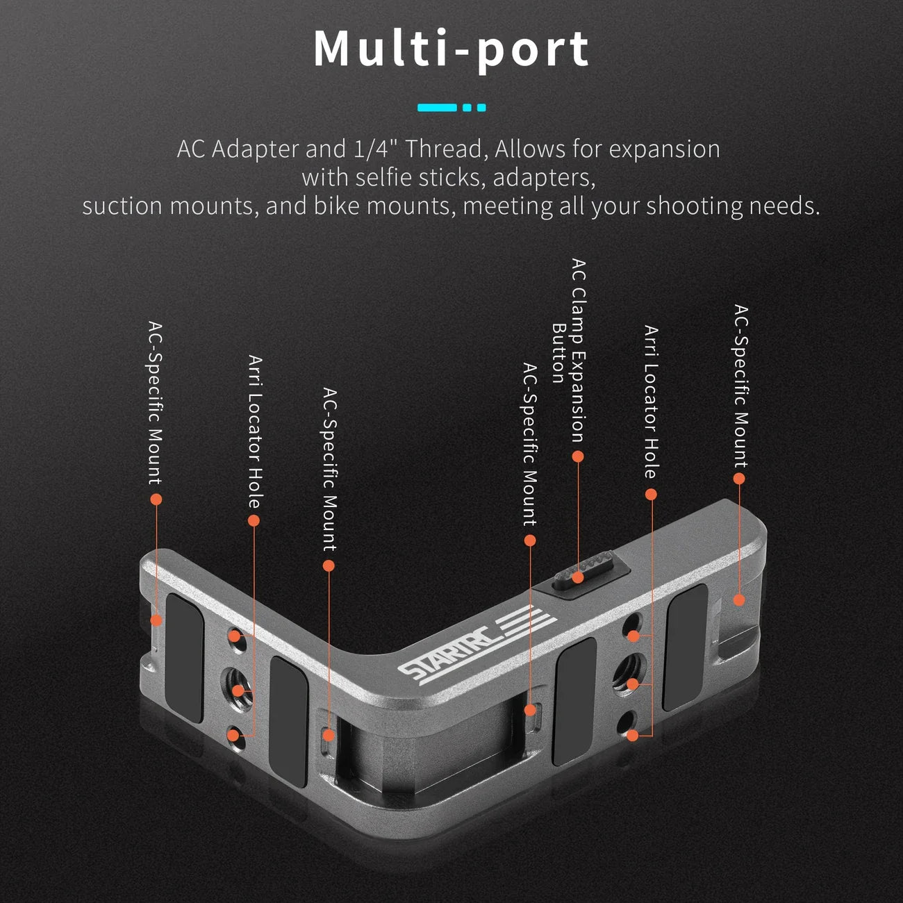 Action 5 /4/3 L-Shaped Magnetic Mount, Vertical-Horizontal Rotation, Quick Release Bracket, Metal Housing **No Battery**