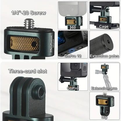 Minifocus Aluminum CNC 1/4"-20 Adapter for Go Pro Hero 12/11/10/9/8, Insta360 X4/X3, DJI Osmo Action 3/4/5, AKASO and More Standard 1/4" Accessories