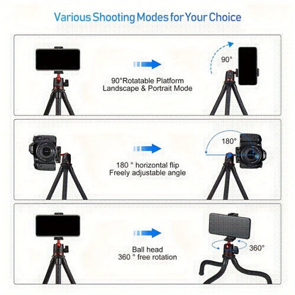 Mini Flexible Tripod Featuring a Concealed Phone Holder with Cold Shoe Mount, 1/4'' Screw Compatible with Magic Arm