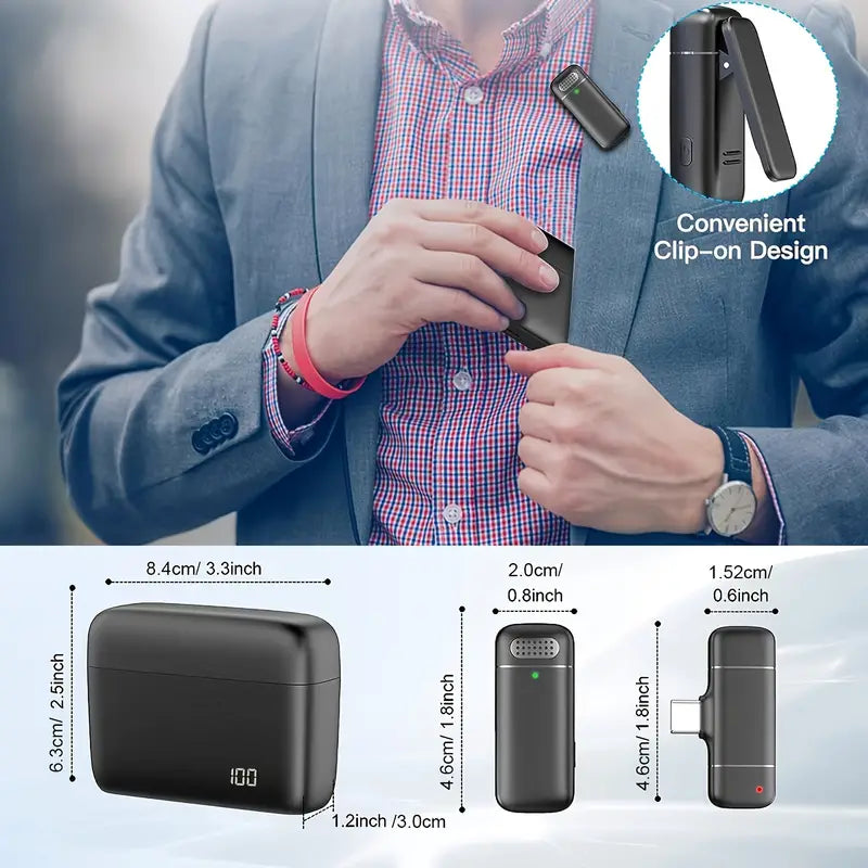Professional Wireless Lavalier Microphone - Plug And Play Work With IPhone, IPad, Android, Camera, Computer - Perfect For Interviews, Vlogs, Live Streaming
